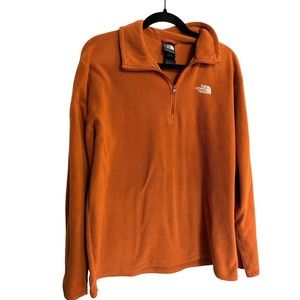 The North Face Sweater Men's Large Orange Micro Fleece 1/4 Zip Polartec Hiking